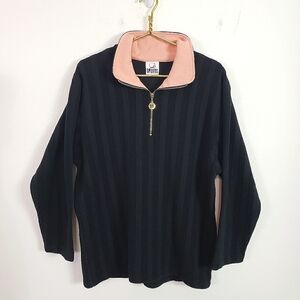 Mondi Sports black striped fleece pullover pink collar quarter zip Vintage